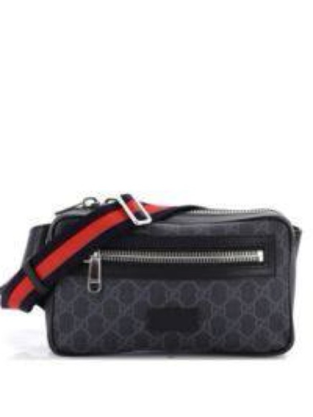 Gucci Black & Gray GG Supreme Belt Bag with Blue-Red Web Strap COA